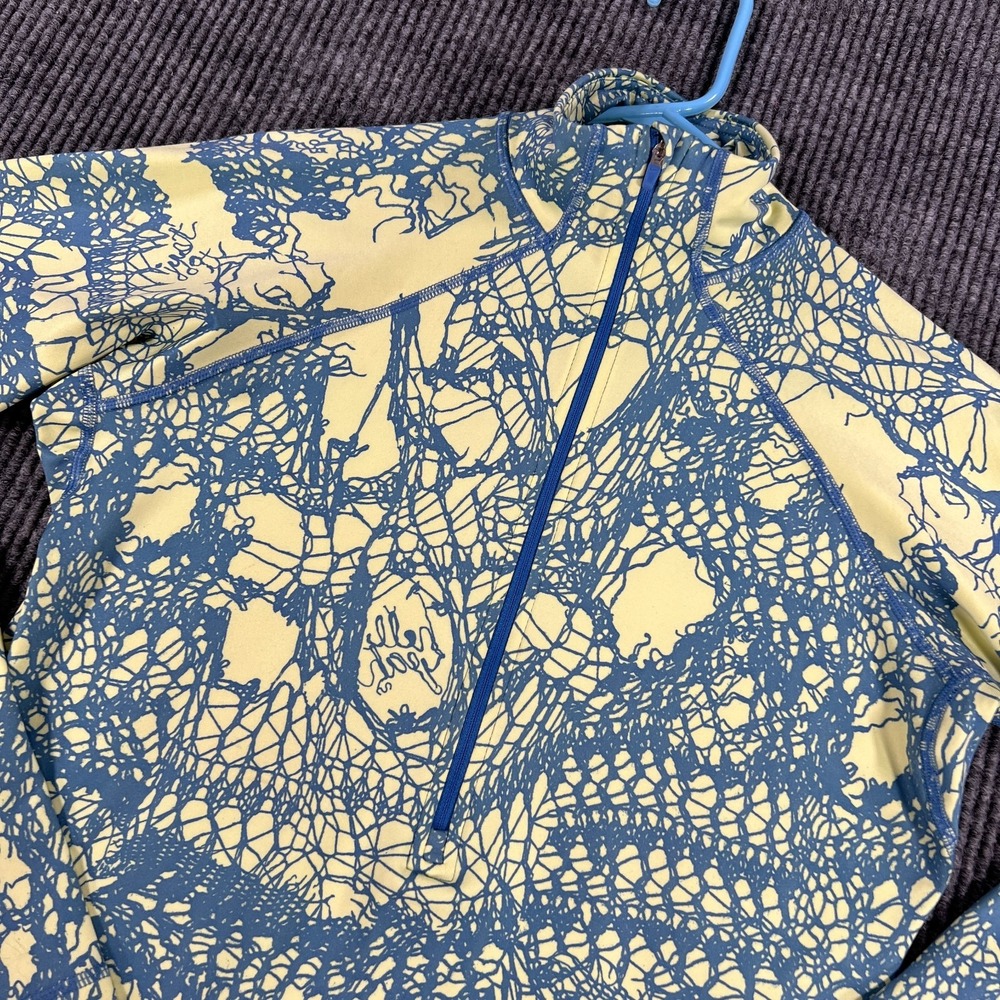 Nike Pro Pullover Shirt Womens Large Yellow Blue Geometric Long Sleeve Athletic